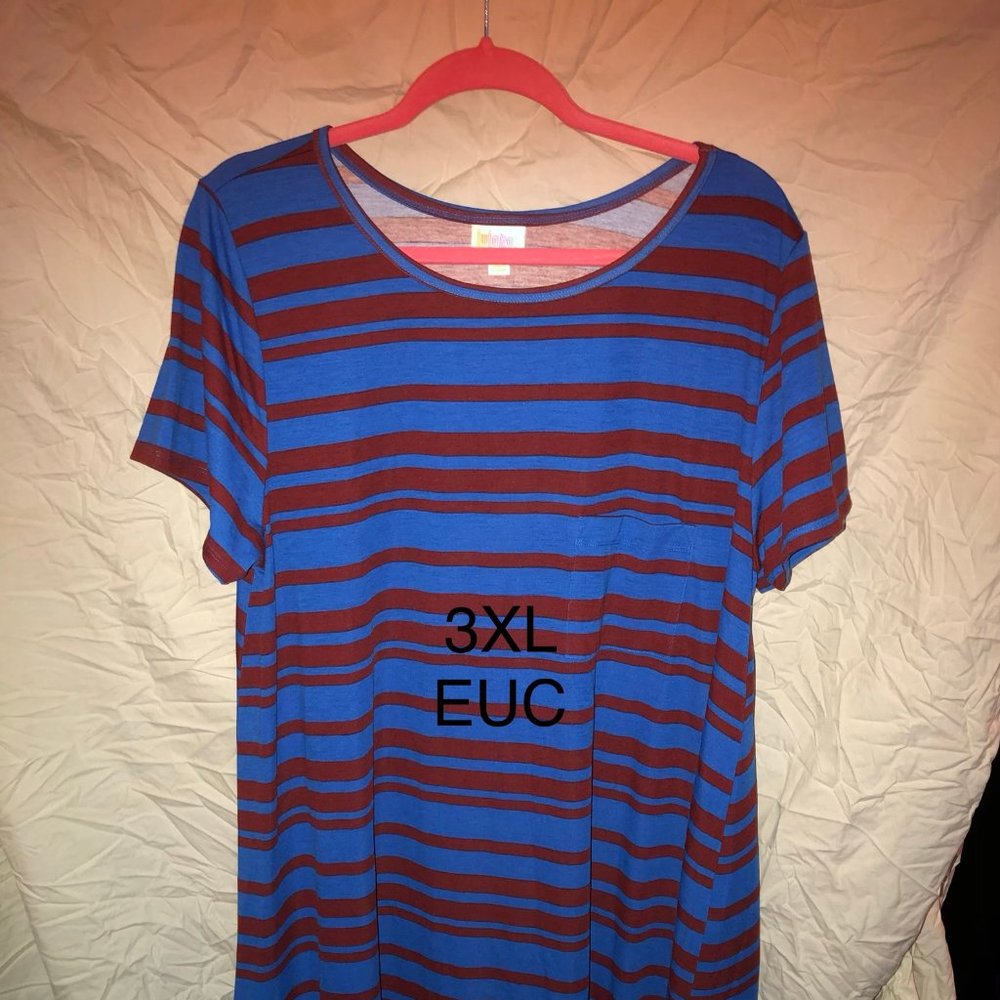 LULAROE CARLY -EUC 3XL BLUE WITH BURGUNDY STRIPE